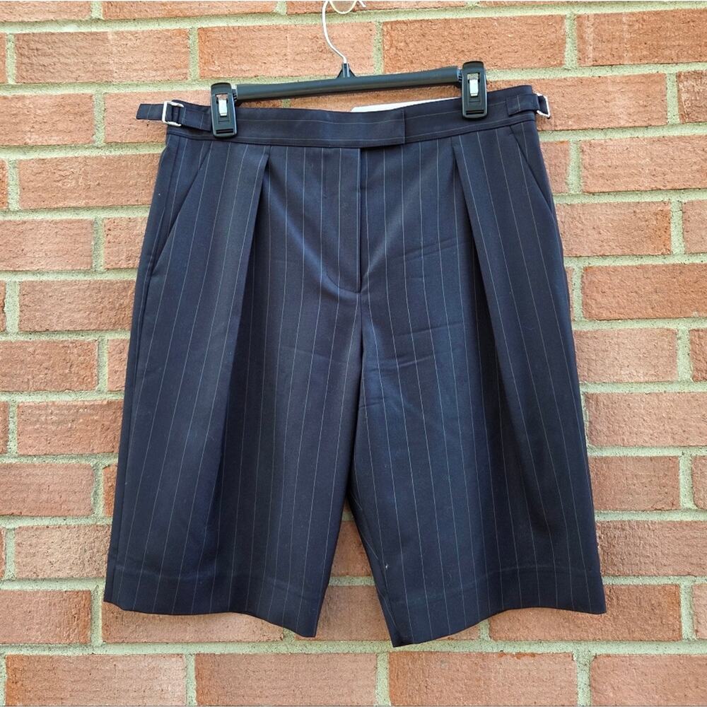Wright Le Chapelain Pinstriped Wool Bermuda Shorts Charcoal Navy Size 12 - Picture 3 of 8